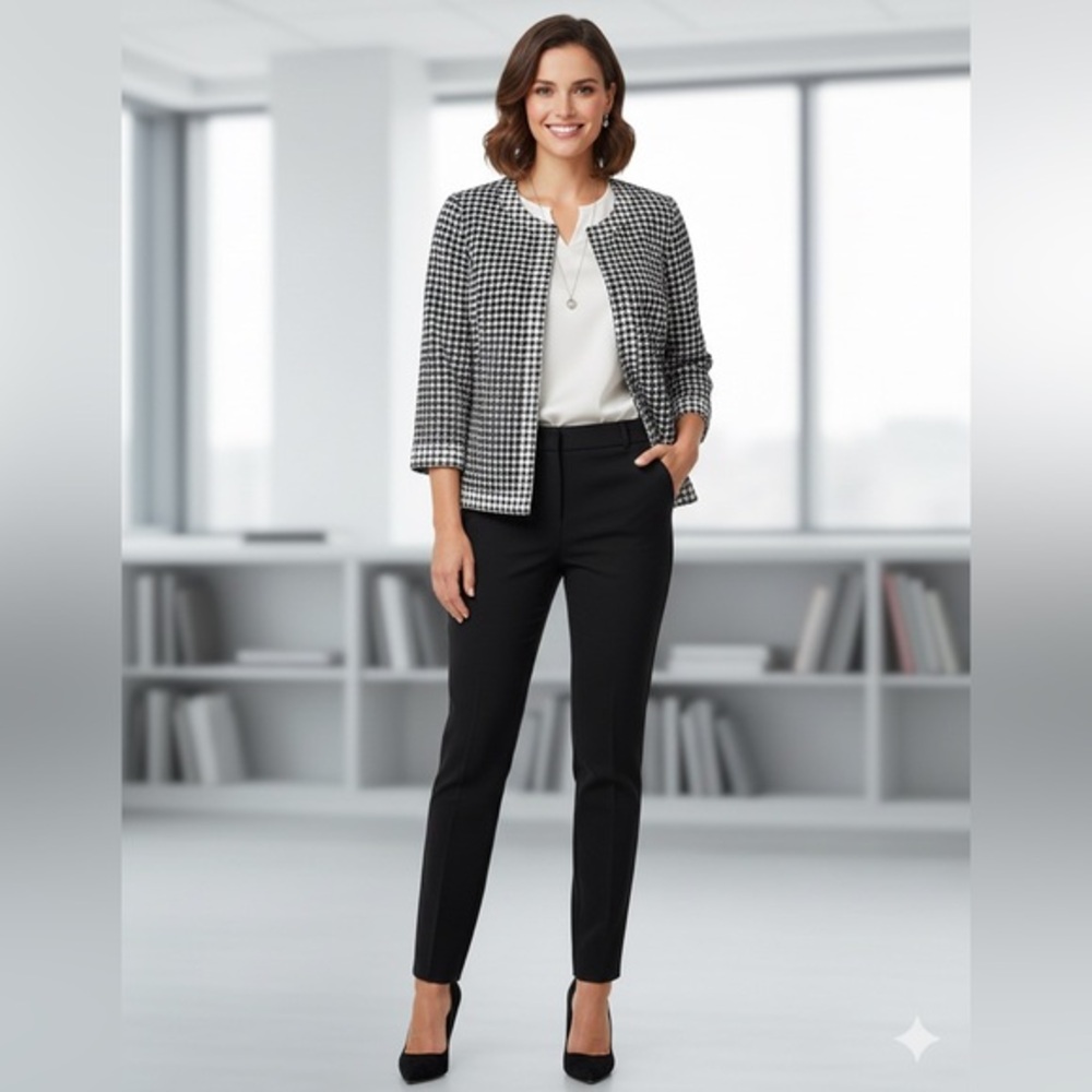 Laundry by Shelli Segal Women’s 6 Blue Clover Pattern Jacquard Blazer Jacket S